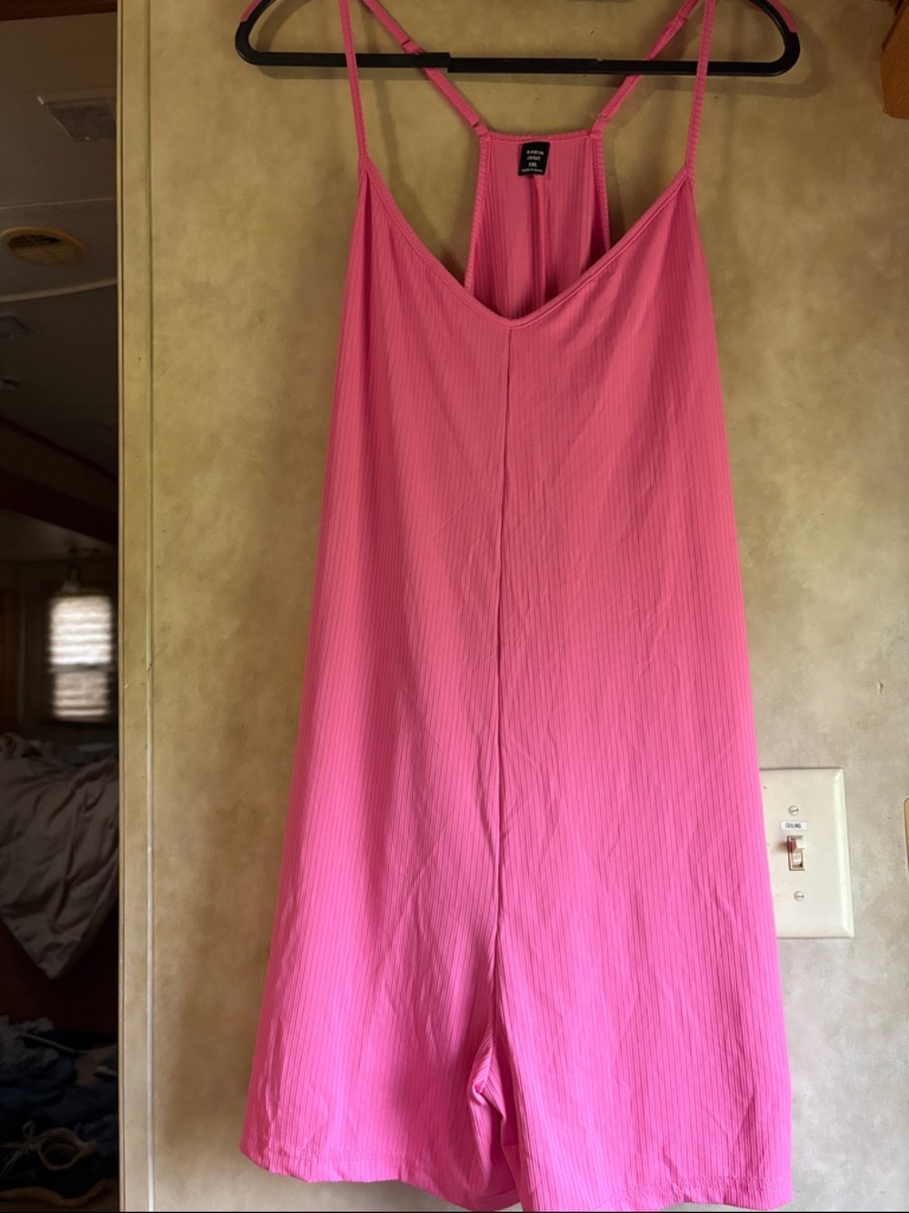 SHEIN Hot Pink Ribbed Romper Shorts